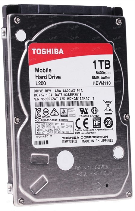 Жесткий диск 1Tb TOSHIBA L200 (HDWJ110UZSVA) HDS258963646 - фото 5679