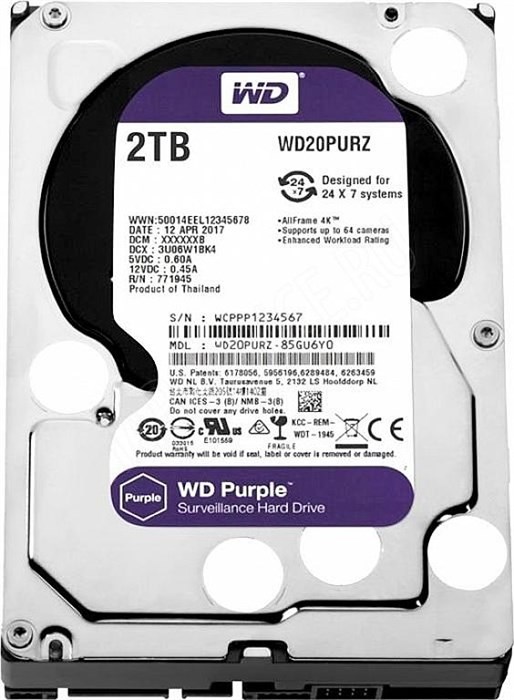 Жесткий диск 2Tb WD WD20PURZ Purple HDS358963664 - фото 5768