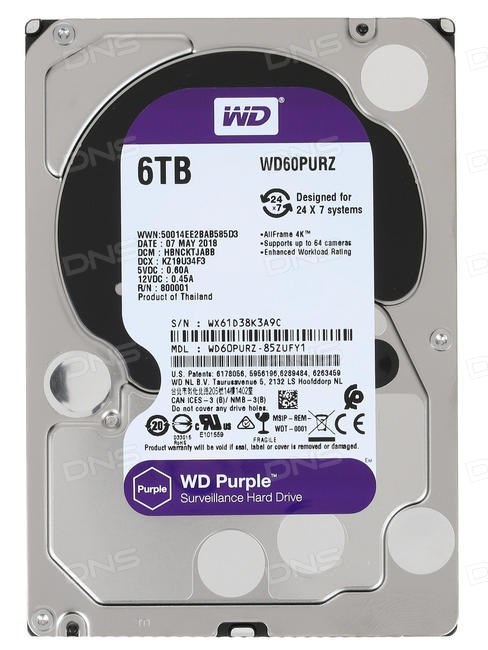 Жесткий диск 6Tb WD60PURZ Purple HDS358963695 - фото 5870